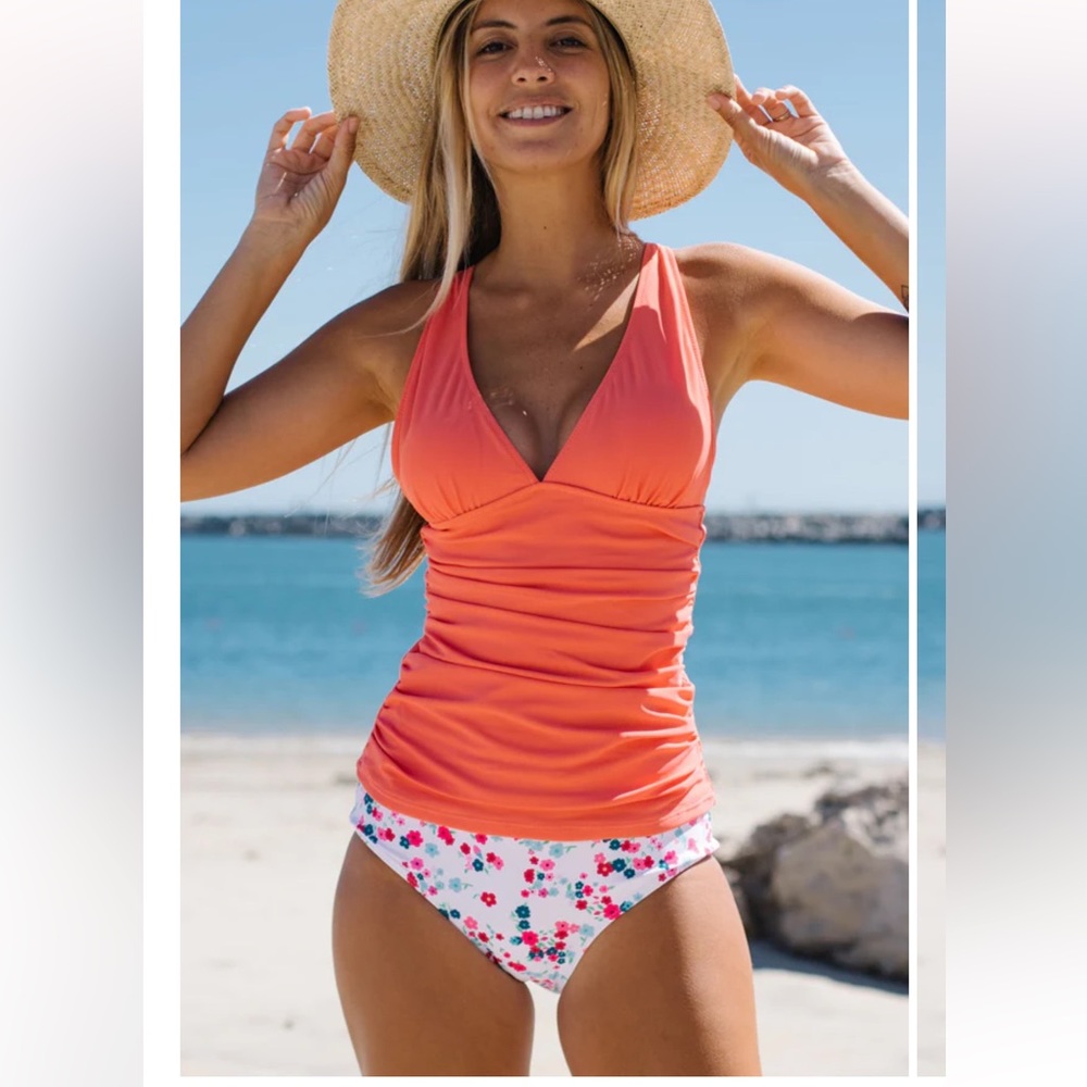 Cute Floral Print V Neck Tummy Control Tankini Set